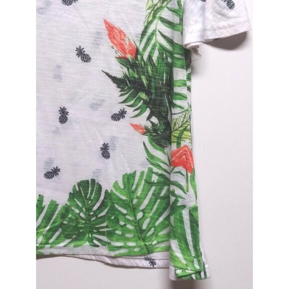 Sara Studio Womens top Sz M white orange flamingos Pineapples Tropical Knit EUC - Picture 3 of 8